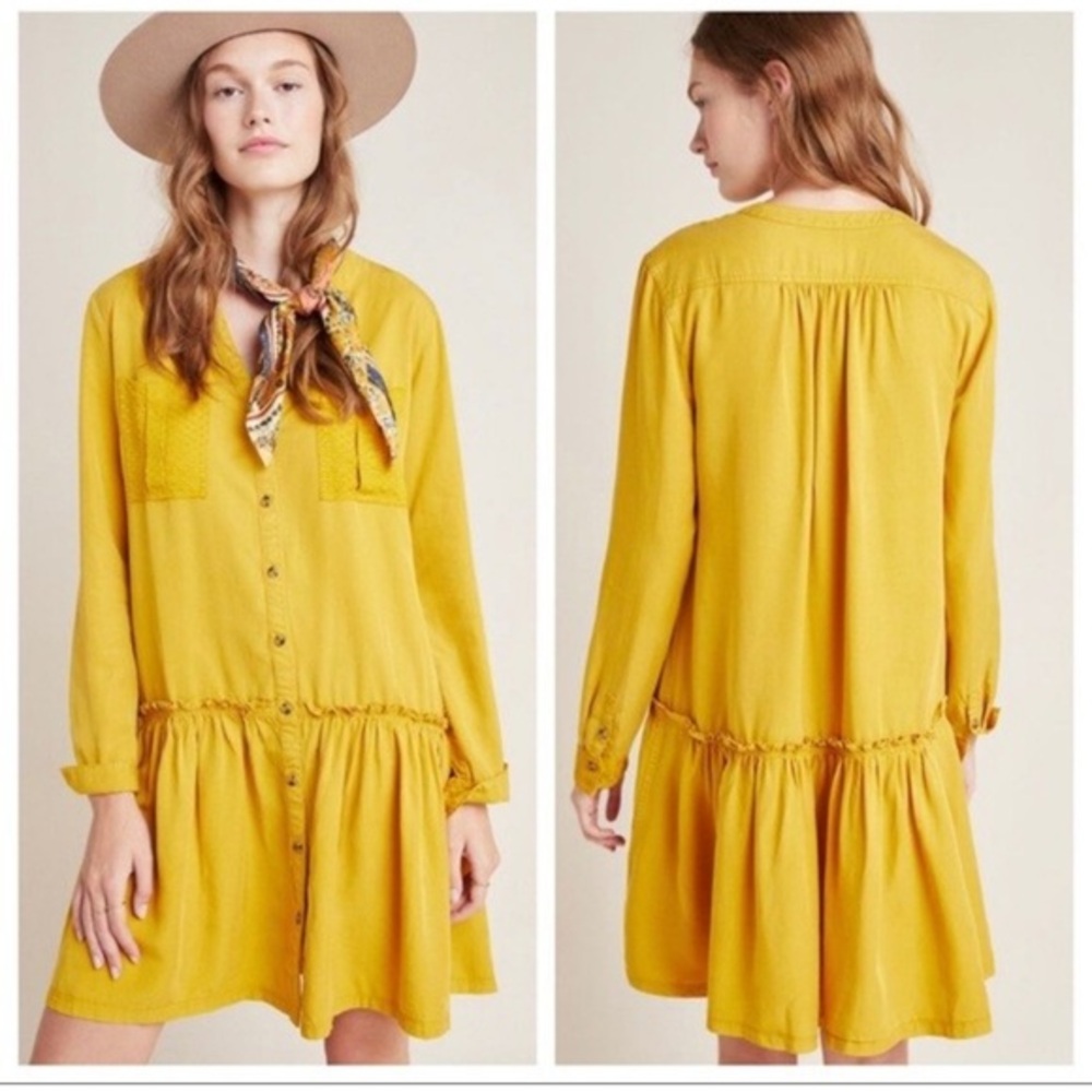 Maeve by Anthropology Yellow Button-Down Women's Dress